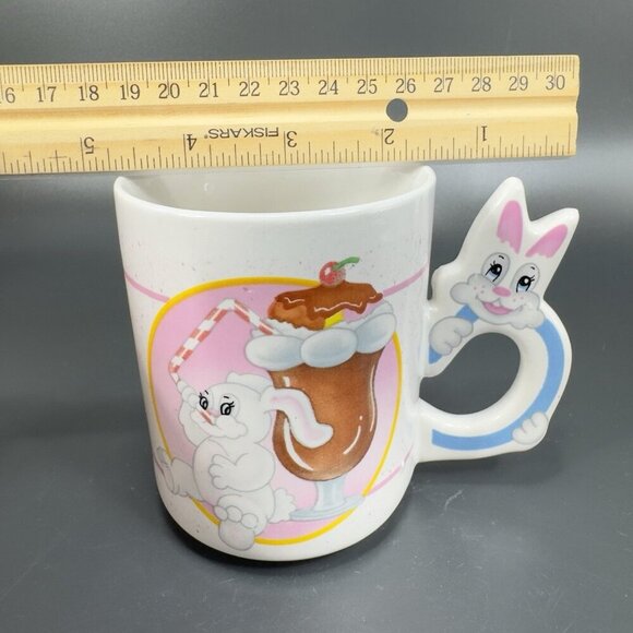 1980s Mug Cup Kitsch Colorful Bunny Rabbit Drinking Float Ceramic Mugs Cups Set2 - Picture 3 of 13